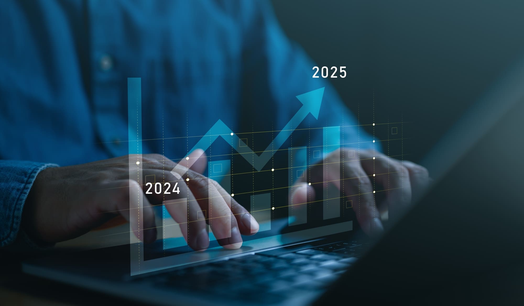 Grafico astratto che rappresenta la crescita aziendale dal 2024 al 2025